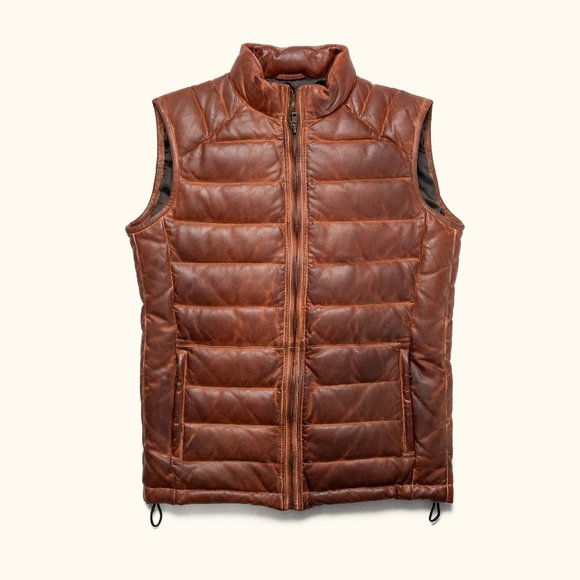 Bashwood Handmade Vintage Brown Leather Down Vest